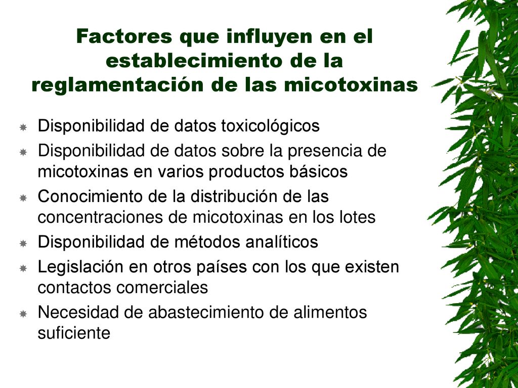 Factores que influyen en el establecimiento de la reglamentación de las micotoxinas