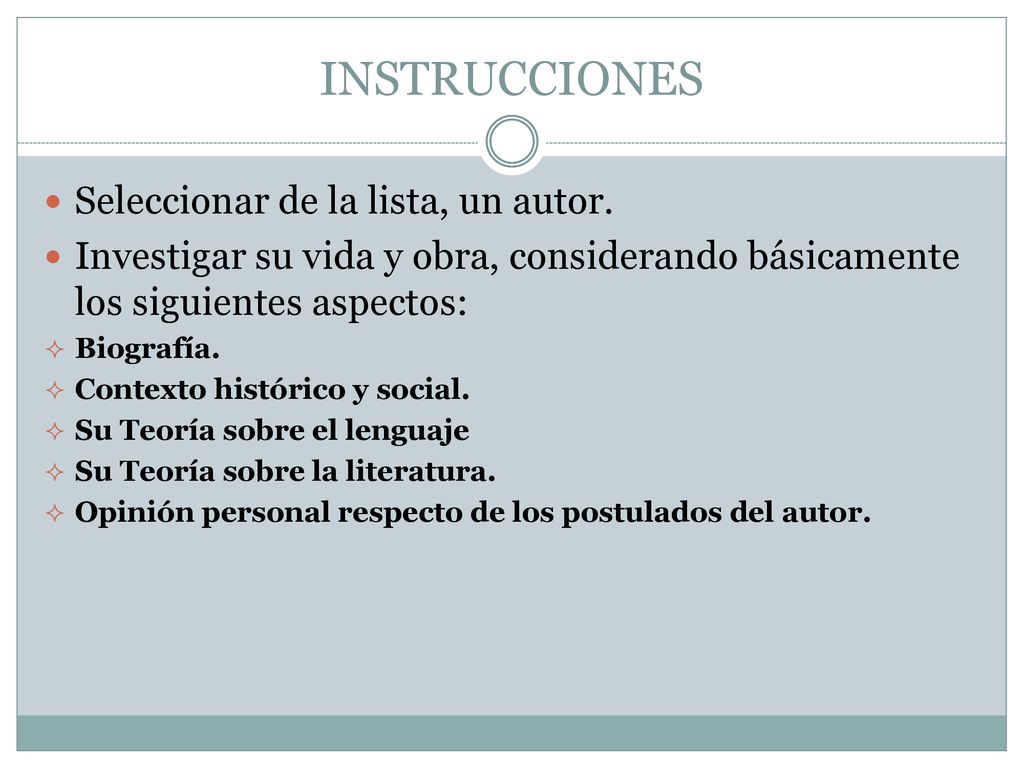 INSTRUCCIONES Seleccionar de la lista, un autor.
