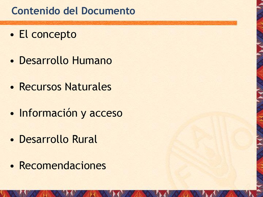 El concepto Desarrollo Humano Recursos Naturales Información y acceso