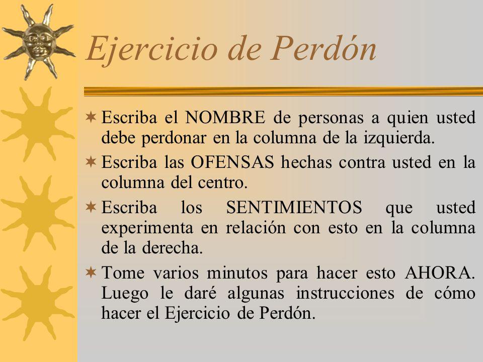 Ejercicio de Perdón Escriba el NOMBRE de personas a quien usted debe perdonar en la columna de la izquierda.