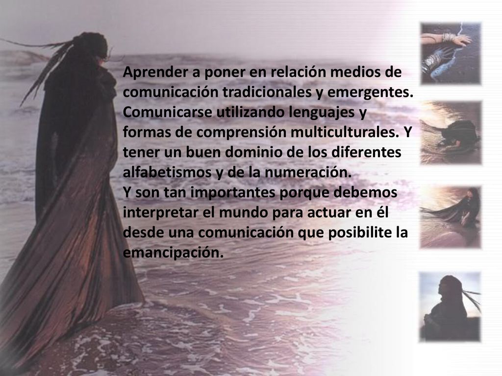 Aprender a poner en relación medios de comunicación tradicionales y emergentes. Comunicarse utilizando lenguajes y formas de comprensión multiculturales. Y tener un buen dominio de los diferentes alfabetismos y de la numeración.