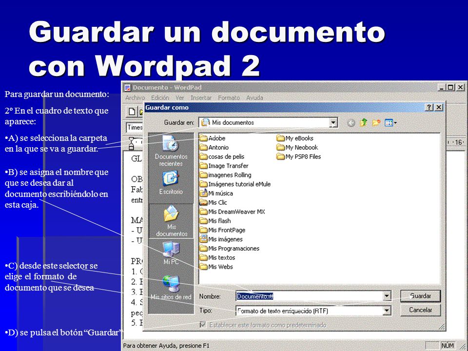 Guardar un documento con Wordpad 2