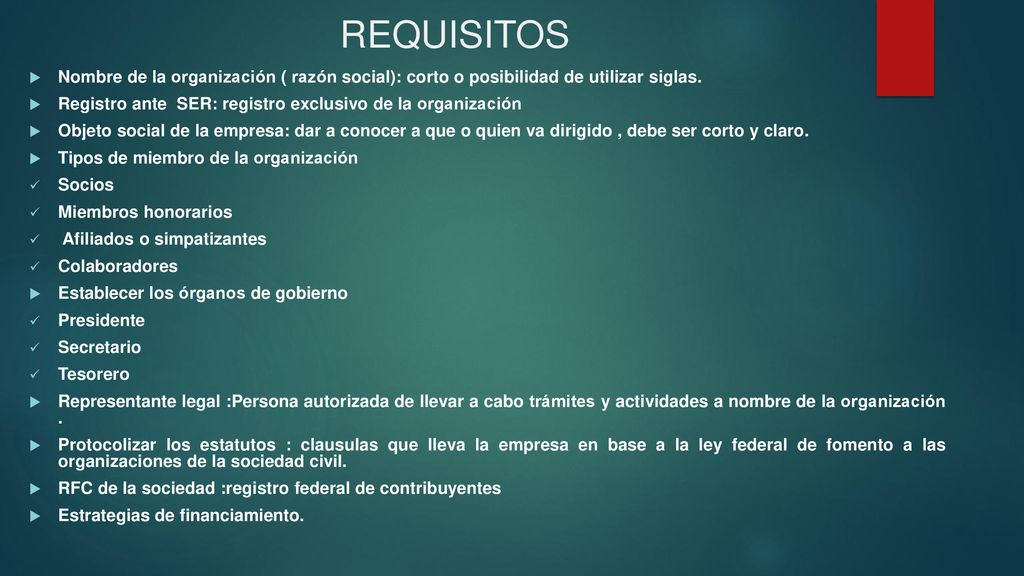 REQUISITOS Nombre de la organización ( razón social): corto o posibilidad de utilizar siglas.