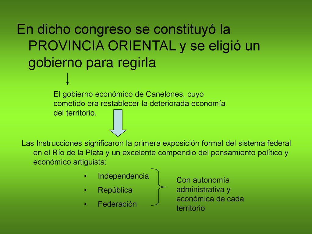 En dicho congreso se constituyó la PROVINCIA ORIENTAL y se eligió un gobierno para regirla