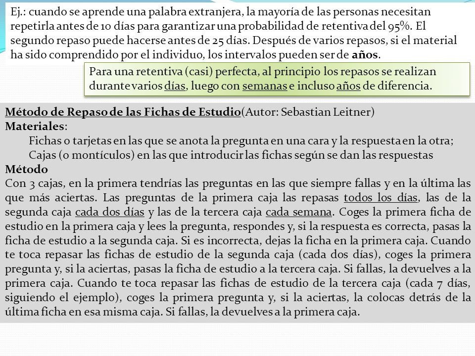 Método de Repaso de las Fichas de Estudio(Autor: Sebastian Leitner)