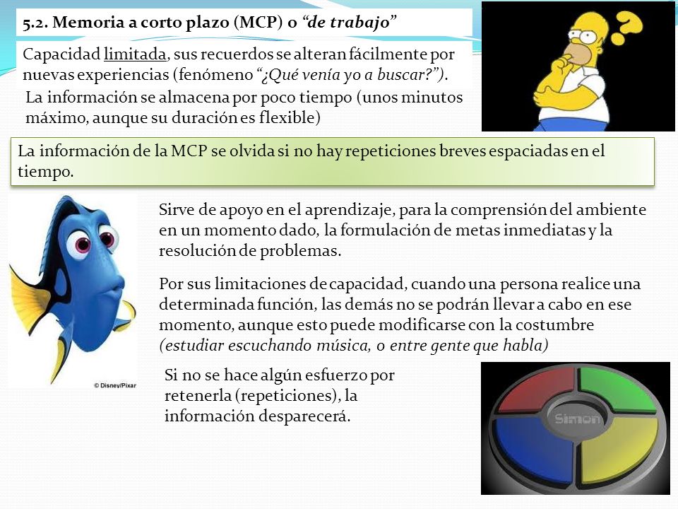 5.2. Memoria a corto plazo (MCP) o de trabajo