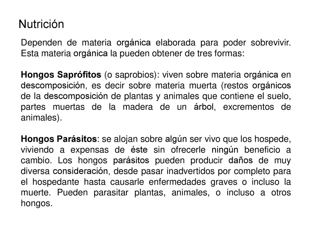 Nutrición Dependen de materia orgánica elaborada para poder sobrevivir. Esta materia orgánica la pueden obtener de tres formas: