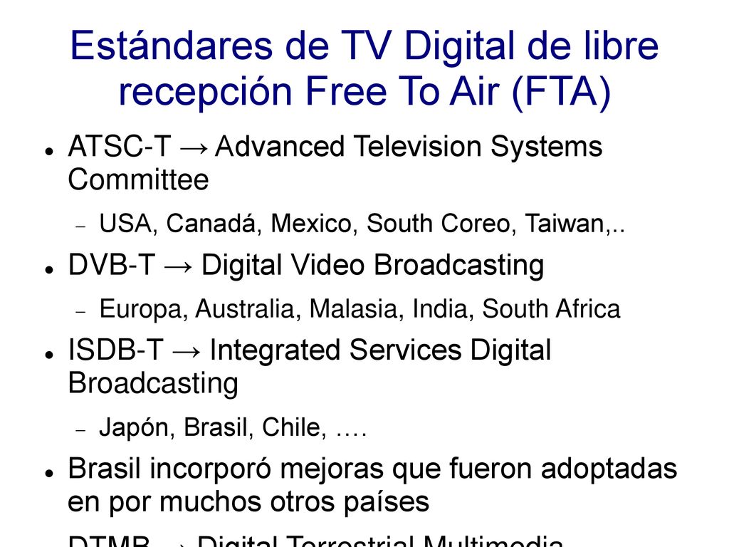 Estándares de TV Digital de libre recepción Free To Air (FTA)