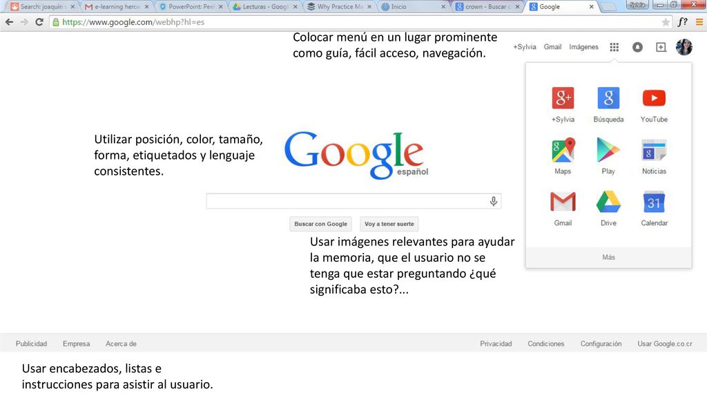 Colocar menú en un lugar prominente como guía, fácil acceso, navegación.