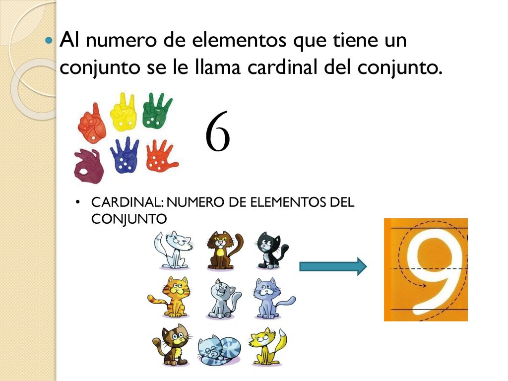 Al numero de elementos que tiene un conjunto se le llama cardinal del conjunto.
