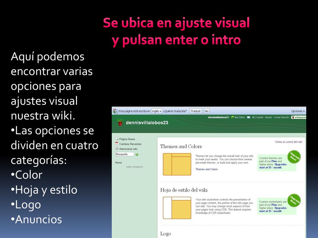 Se ubica en ajuste visual y pulsan enter o intro