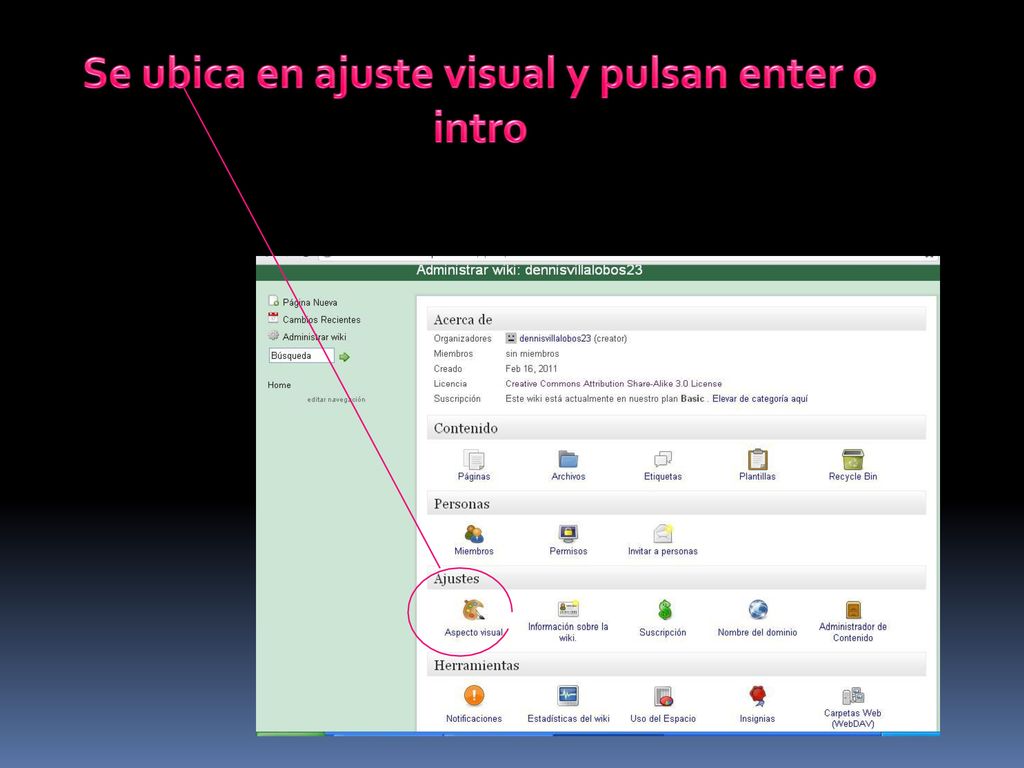 Se ubica en ajuste visual y pulsan enter o intro