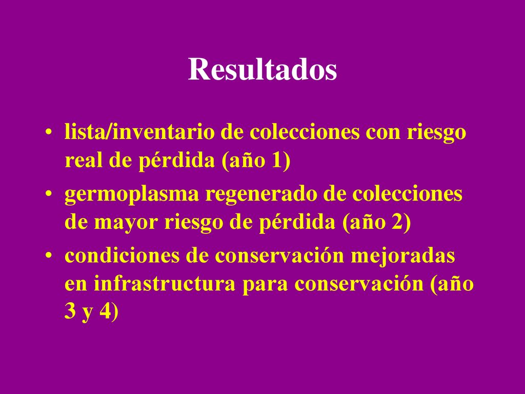Resultados lista/inventario de colecciones con riesgo real de pérdida (año 1)