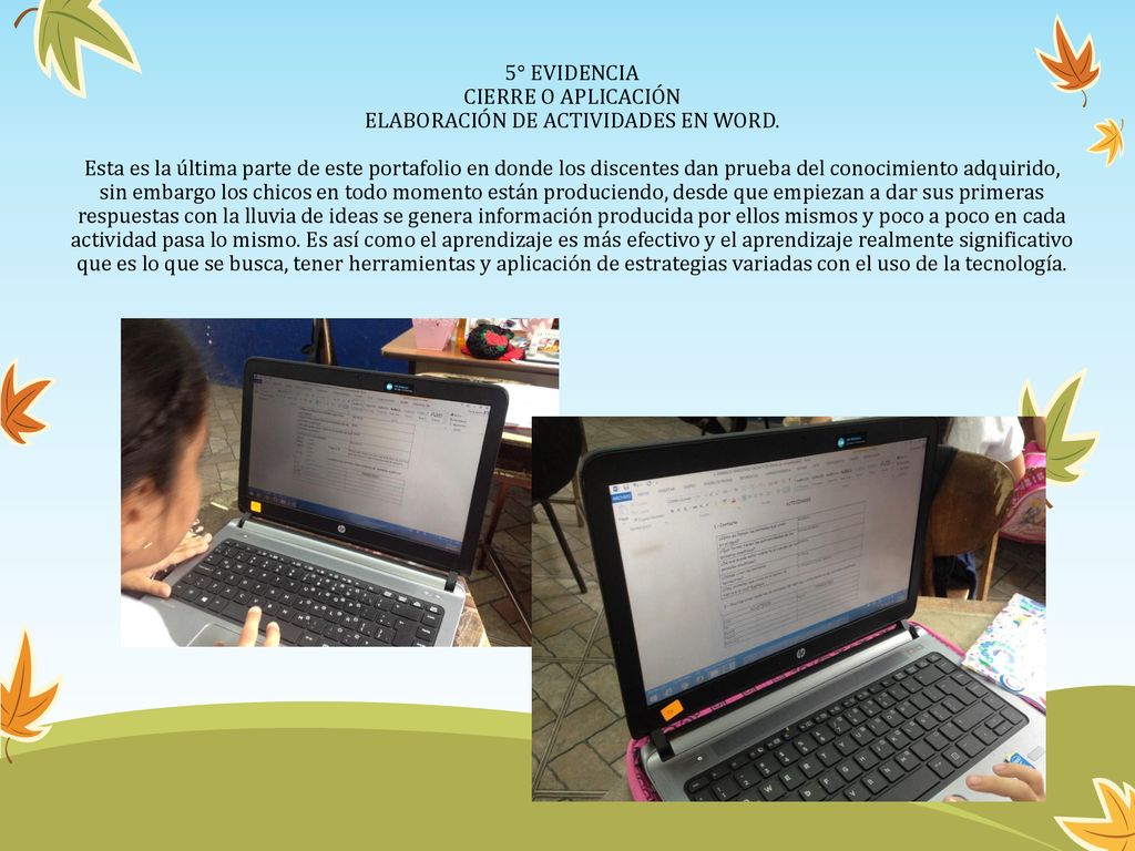 5° EVIDENCIA CIERRE O APLICACIÓN ELABORACIÓN DE ACTIVIDADES EN WORD