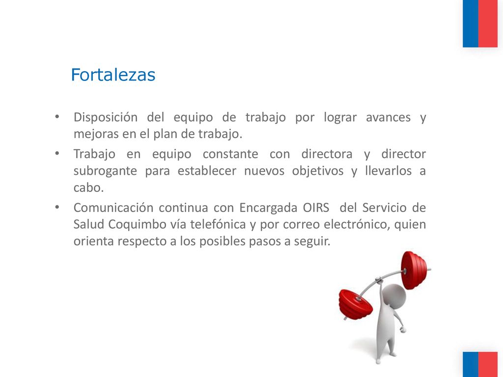Fortalezas Disposición del equipo de trabajo por lograr avances y mejoras en el plan de trabajo.