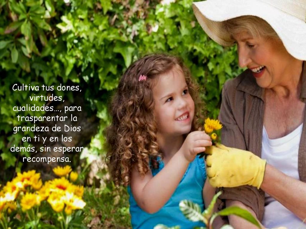 Cultiva tus dones, virtudes, cualidades…, para trasparentar la grandeza de Dios en ti y en los demás, sin esperar recompensa.