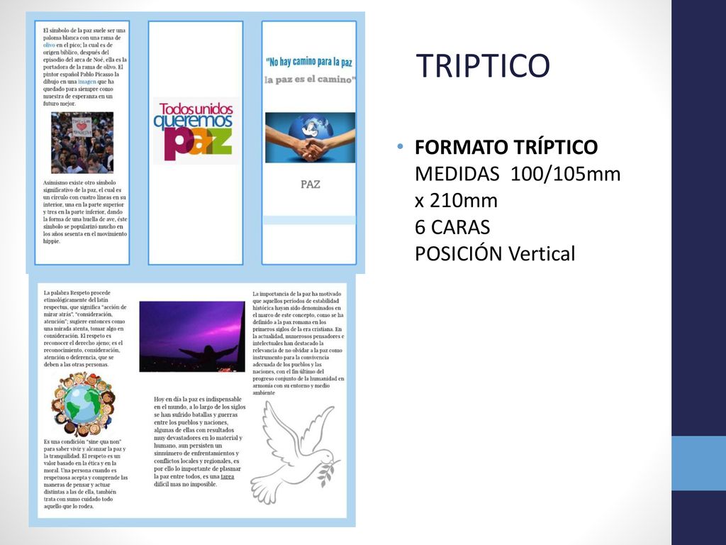 TRIPTICO FORMATO TRÍPTICO MEDIDAS 100/105mm x 210mm 6 CARAS POSICIÓN Vertical