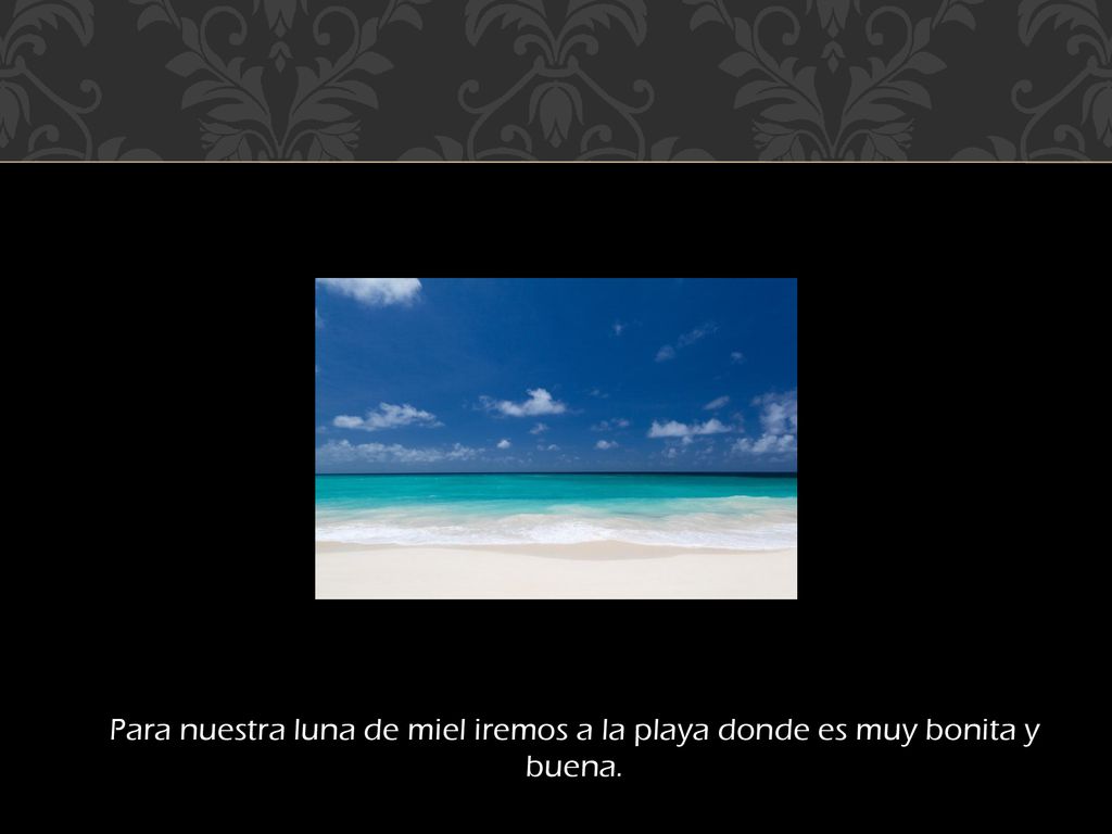 Para nuestra luna de miel iremos a la playa donde es muy bonita y buena.