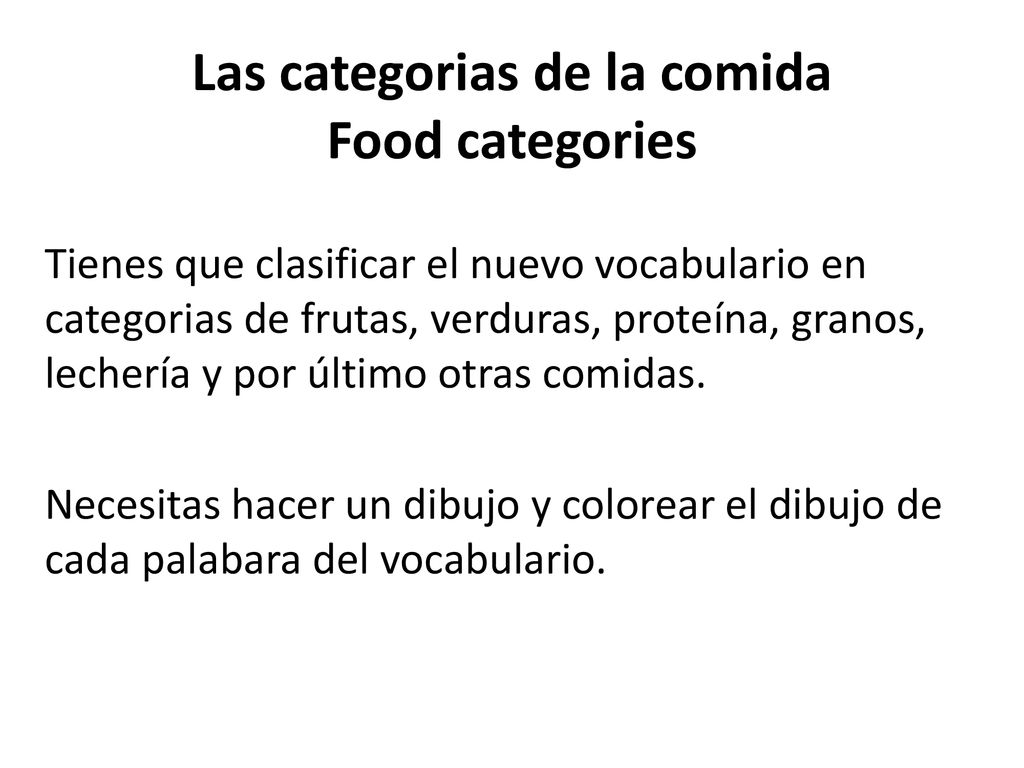 Las categorias de la comida Food categories