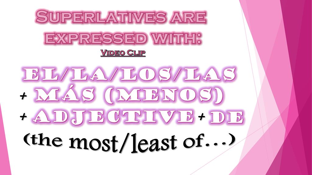 + + + Superlatives are expressed with: (the most/least of…)