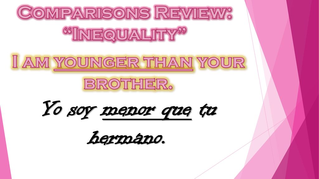 I am younger than your brother. Yo soy menor que tu hermano.