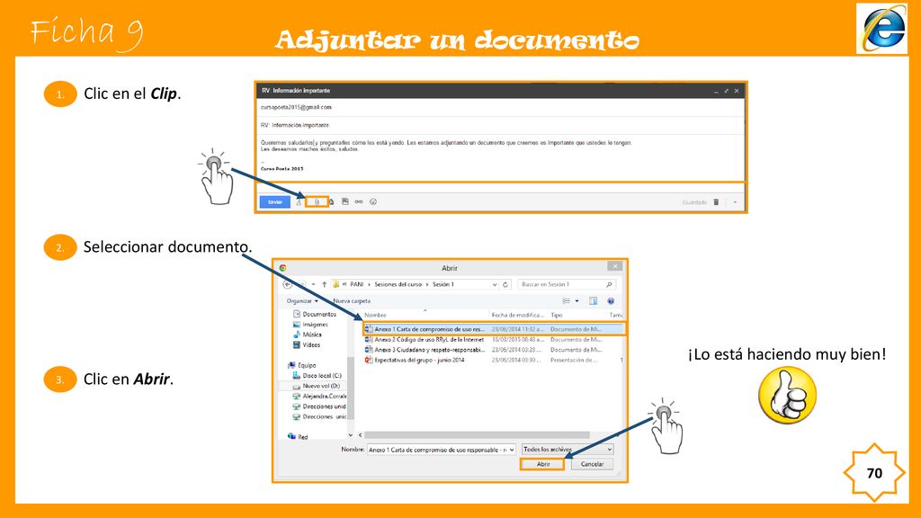 Ficha 9 Adjuntar un documento Clic en el Clip. Seleccionar documento.