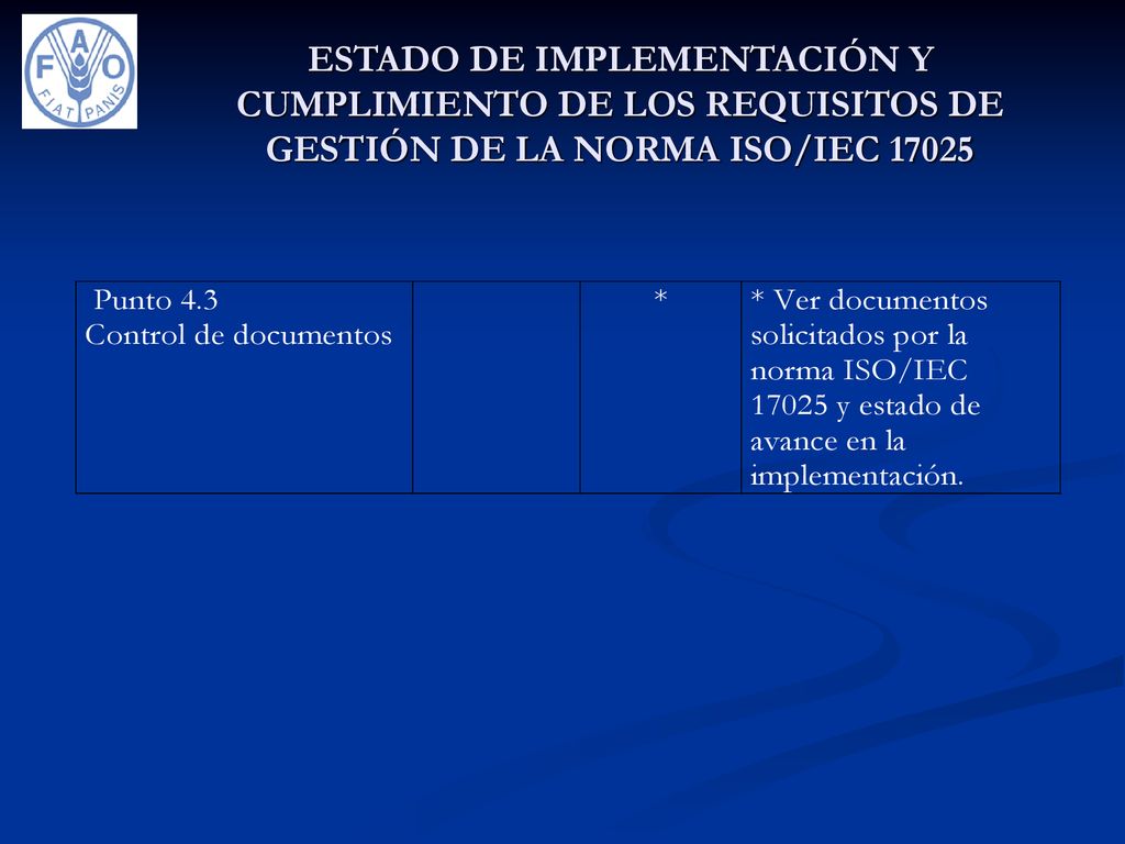 ESTADO DE IMPLEMENTACIÓN Y CUMPLIMIENTO DE LOS REQUISITOS DE GESTIÓN DE LA NORMA ISO/IEC 17025