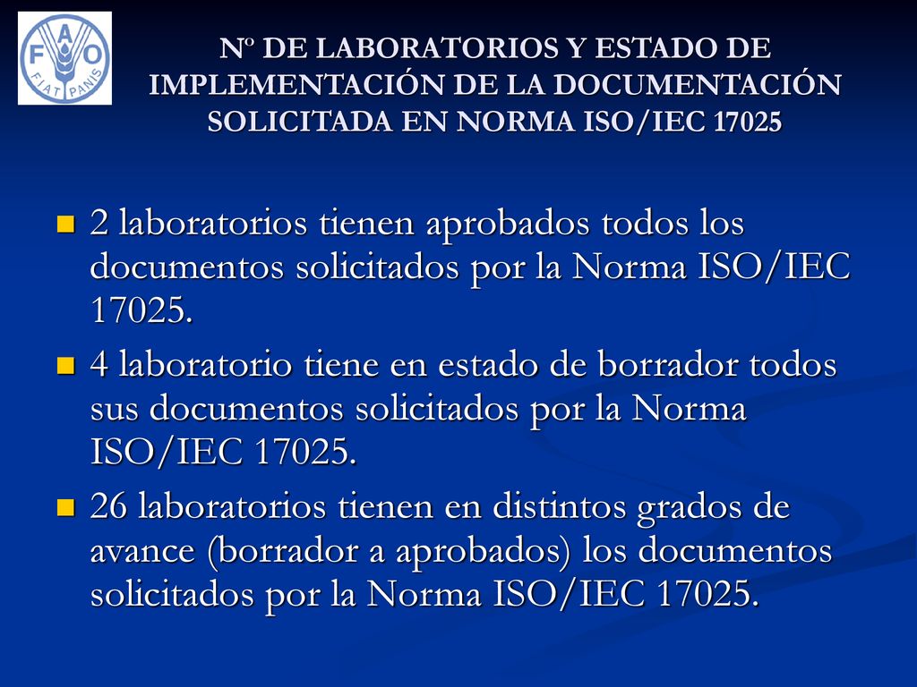 Nº DE LABORATORIOS Y ESTADO DE IMPLEMENTACIÓN DE LA DOCUMENTACIÓN SOLICITADA EN NORMA ISO/IEC 17025