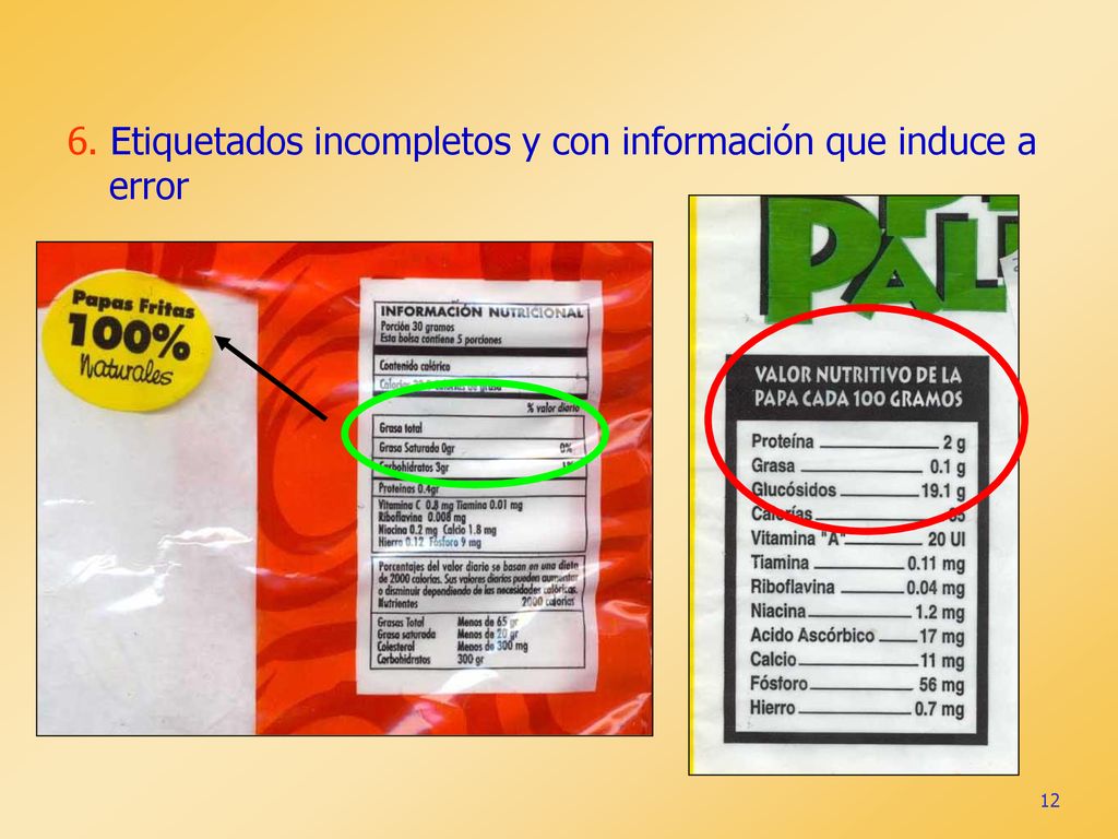 6. Etiquetados incompletos y con información que induce a error