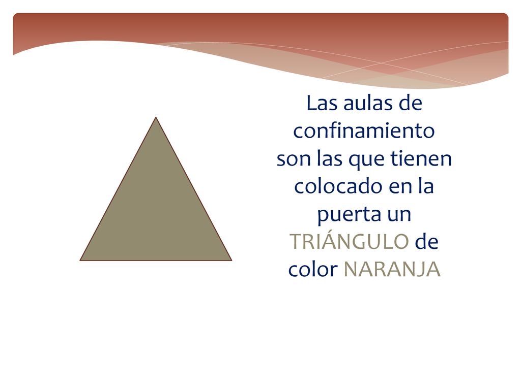 Las aulas de confinamiento son las que tienen colocado en la puerta un TRIÁNGULO de color NARANJA