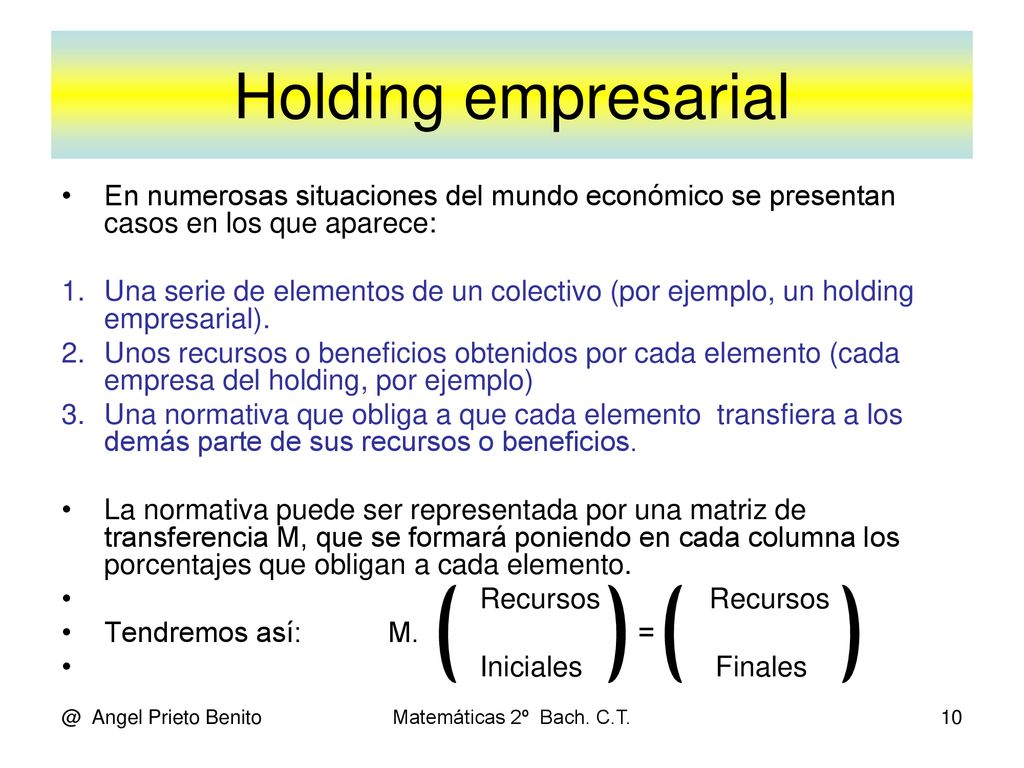 Holding empresarial En numerosas situaciones del mundo económico se presentan casos en los que aparece: