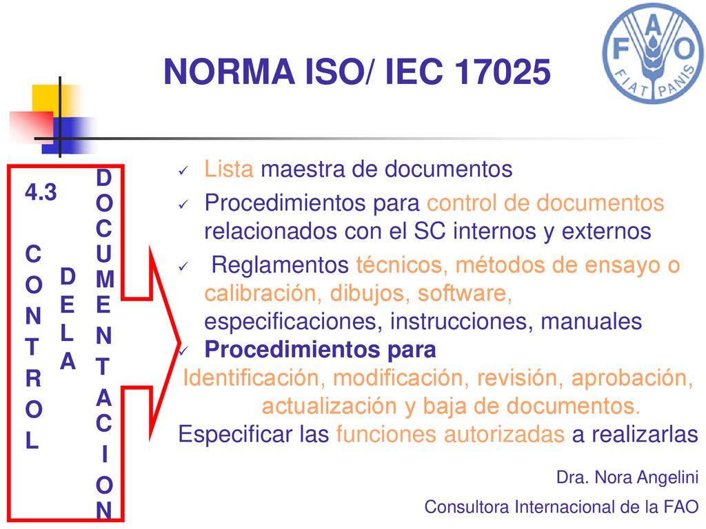 NORMA ISO/ IEC DOCUME N T AC I ON Lista maestra de documentos