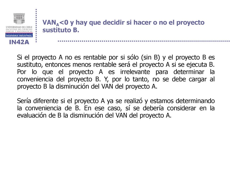 VANA<0 y hay que decidir si hacer o no el proyecto sustituto B.