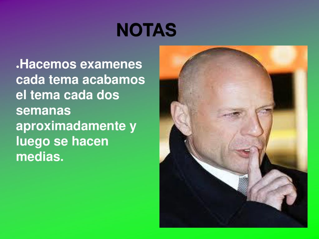 NOTAS Hacemos examenes cada tema acabamos el tema cada dos semanas aproximadamente y luego se hacen medias.