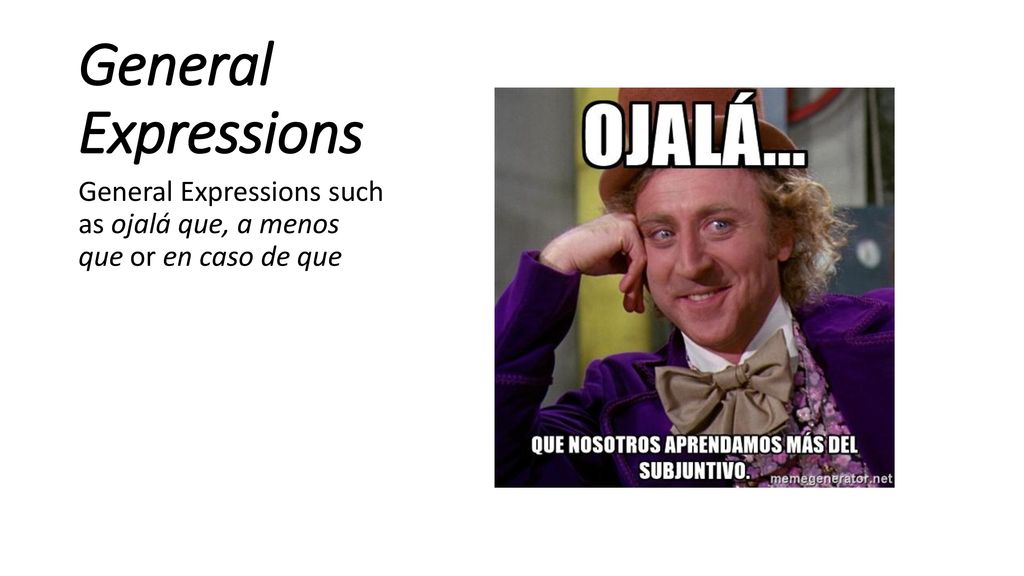 General Expressions General Expressions such as ojalá que, a menos que or en caso de que