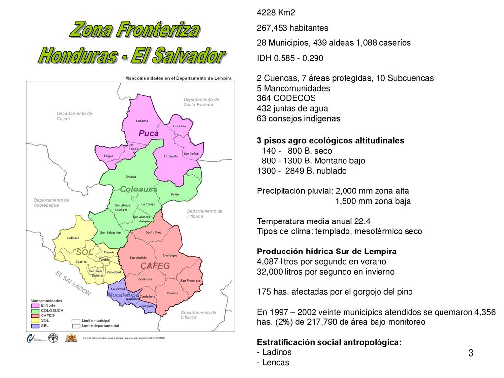 Zona Fronteriza Honduras - El Salvador 4228 Km2 267,453 habitantes