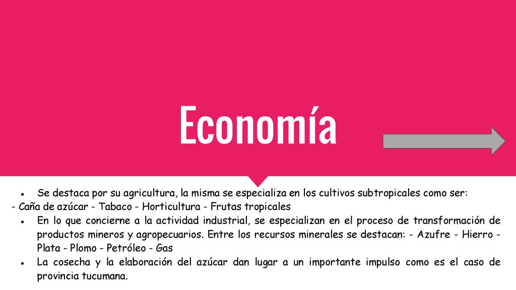 Economía Se destaca por su agricultura, la misma se especializa en los cultivos subtropicales como ser: