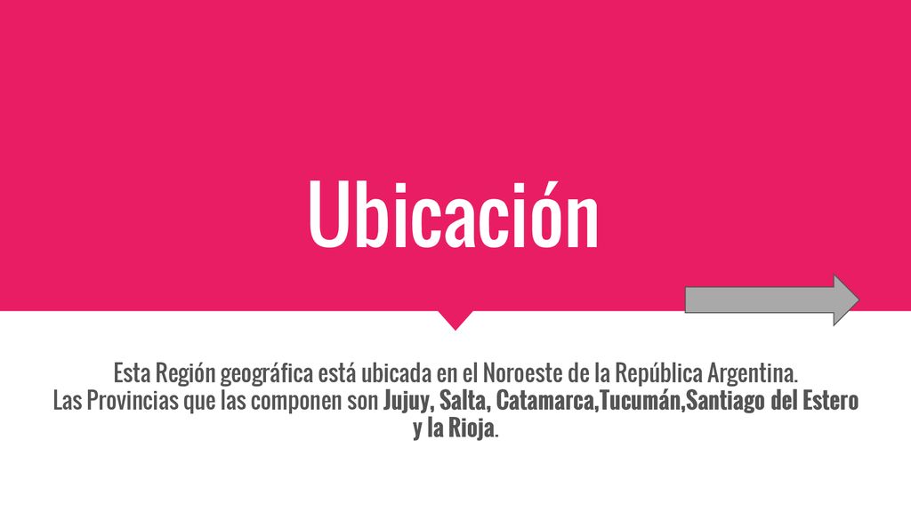 Ubicación Esta Región geográfica está ubicada en el Noroeste de la República Argentina.