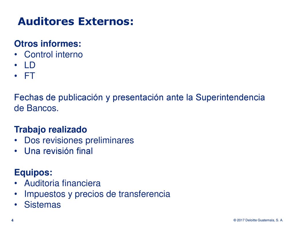 Auditores Externos: Otros informes: Control interno LD FT