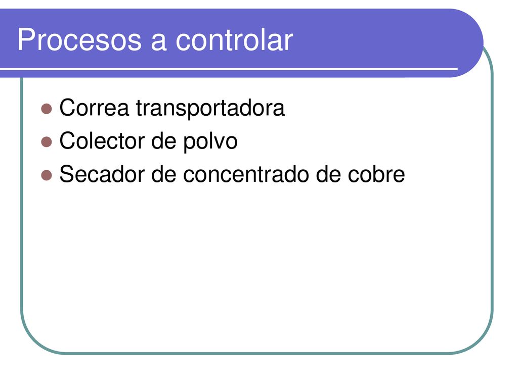 Procesos a controlar Correa transportadora Colector de polvo