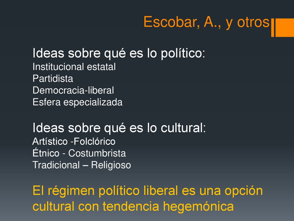 Escobar, A., y otros Ideas sobre qué es lo político: