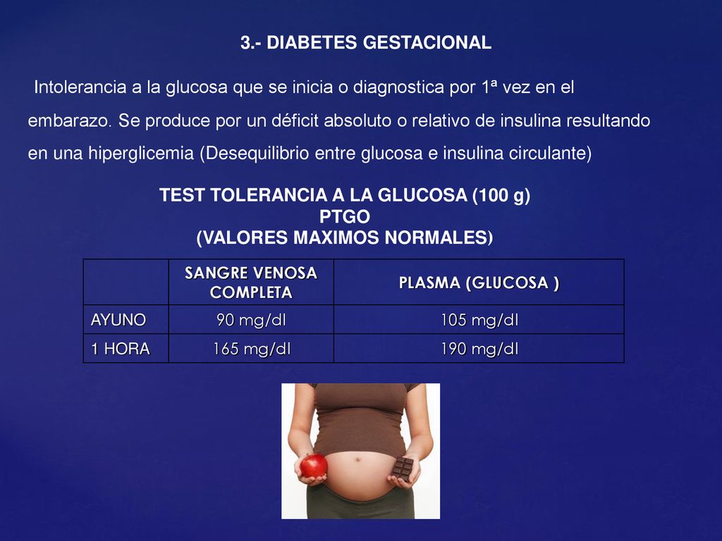 TEST TOLERANCIA A LA GLUCOSA (100 g) PTGO (VALORES MAXIMOS NORMALES)