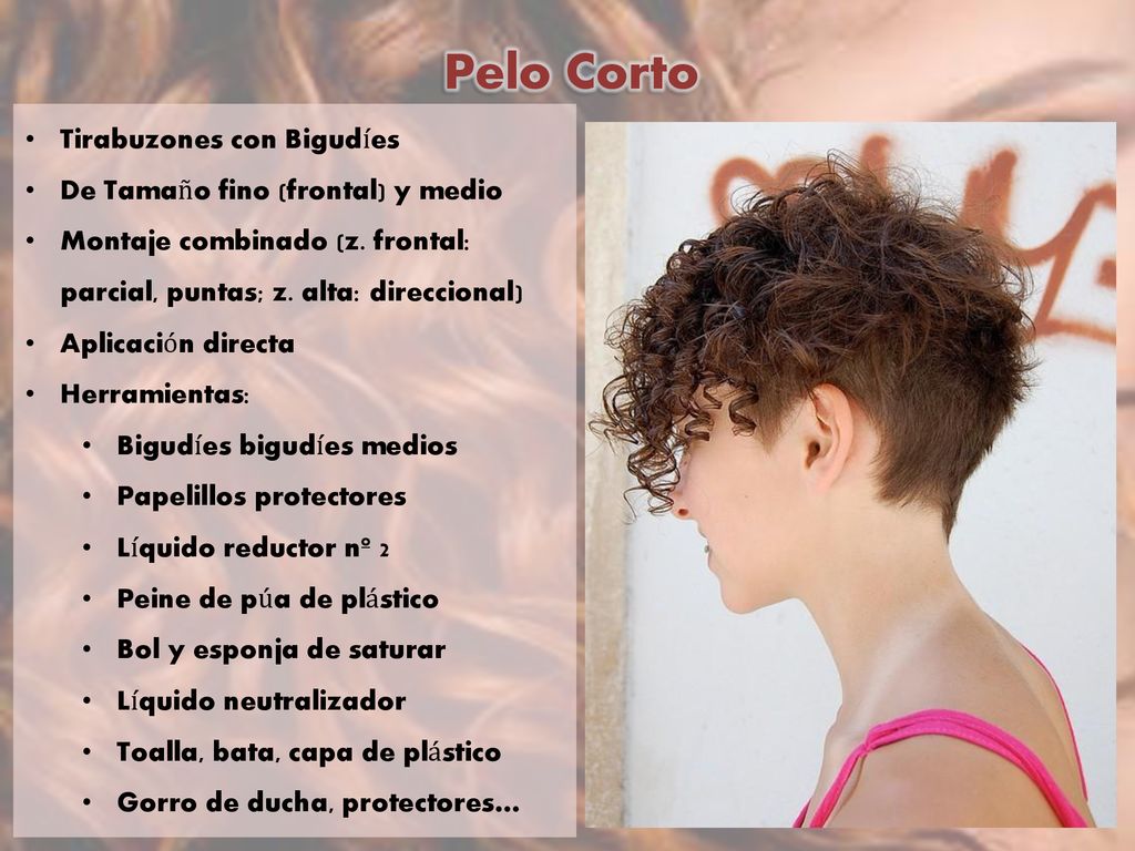 Pelo Corto Tirabuzones con Bigudíes De Tamaño fino (frontal) y medio