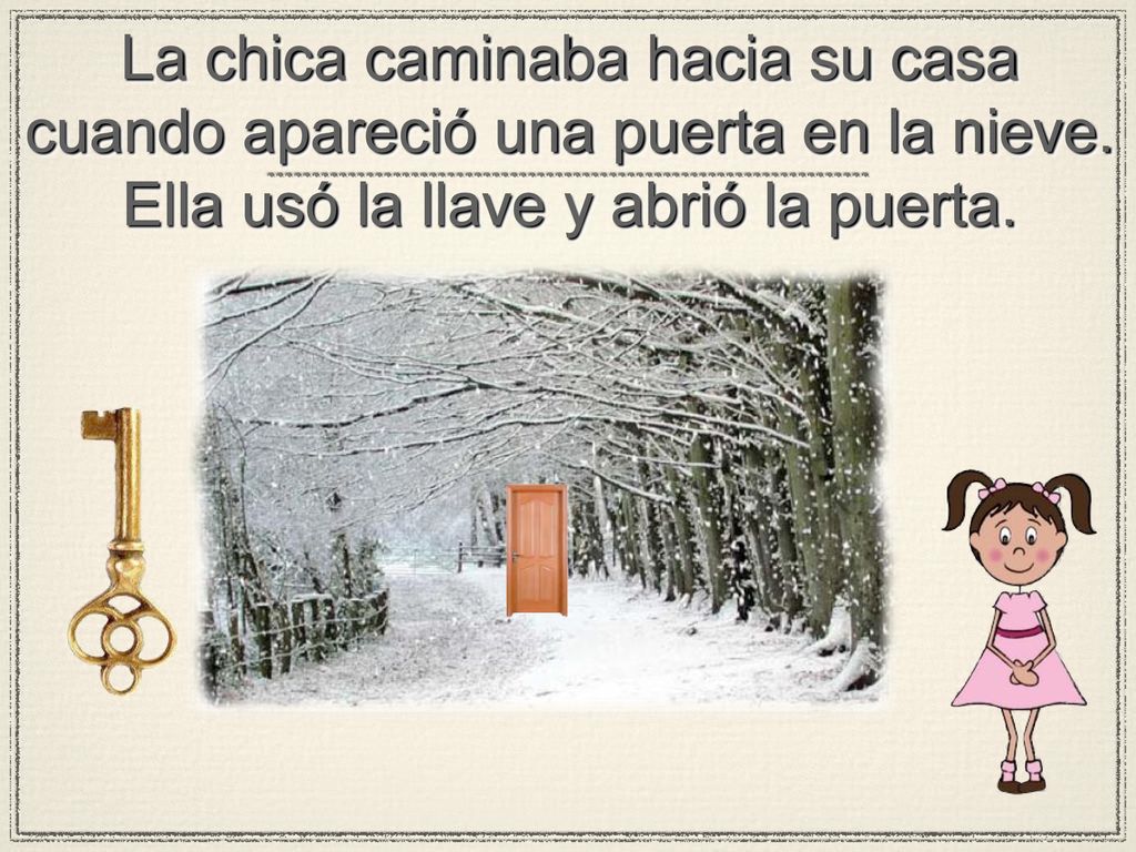 La chica caminaba hacia su casa cuando apareció una puerta en la nieve