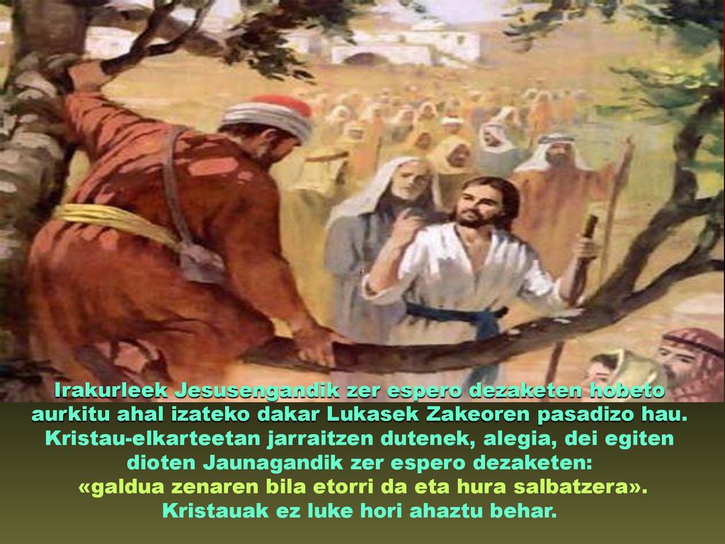 Irakurleek Jesusengandik zer espero dezaketen hobeto aurkitu ahal izateko dakar Lukasek Zakeoren pasadizo hau.