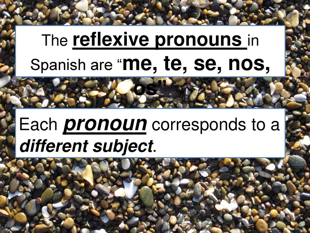 The reflexive pronouns in Spanish are me, te, se, nos, os