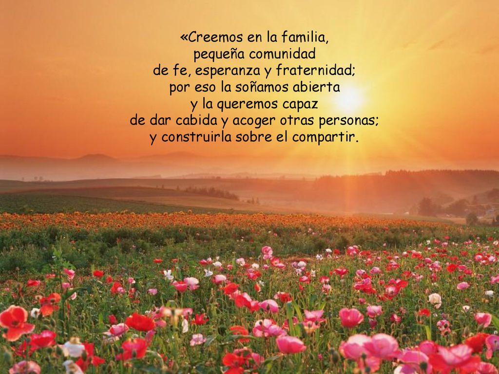 «Creemos en la familia, pequeña comunidad de fe, esperanza y fraternidad; por eso la soñamos abierta y la queremos capaz de dar cabida y acoger otras personas; y construirla sobre el compartir.