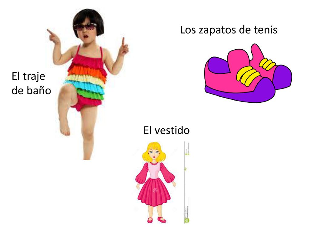 Los zapatos de tenis El traje de baño El vestido