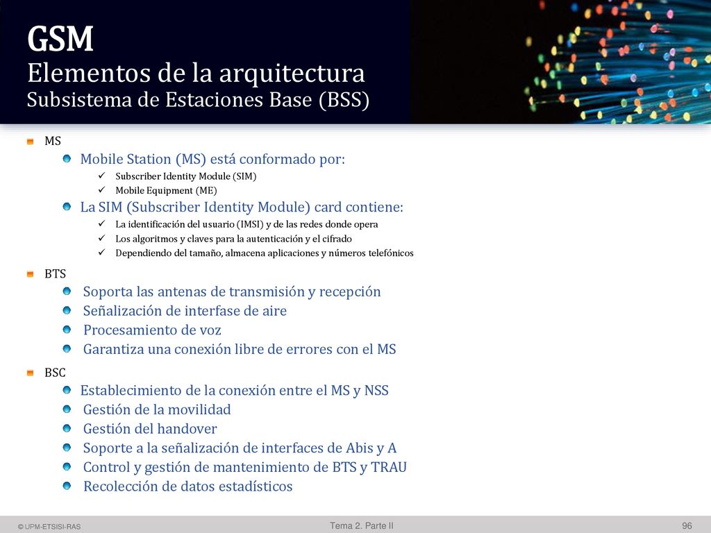 GSM Elementos de la arquitectura Subsistema de Estaciones Base (BSS)