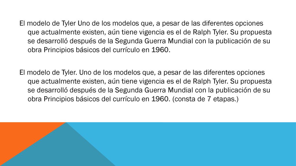 El modelo de Tyler Uno de los modelos que, a pesar de las diferentes opciones que actualmente existen, aún tiene vigencia es el de Ralph Tyler.